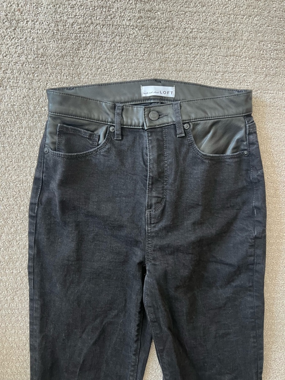 LOFT Black High-Rise Jeans with Faux Leather Trim